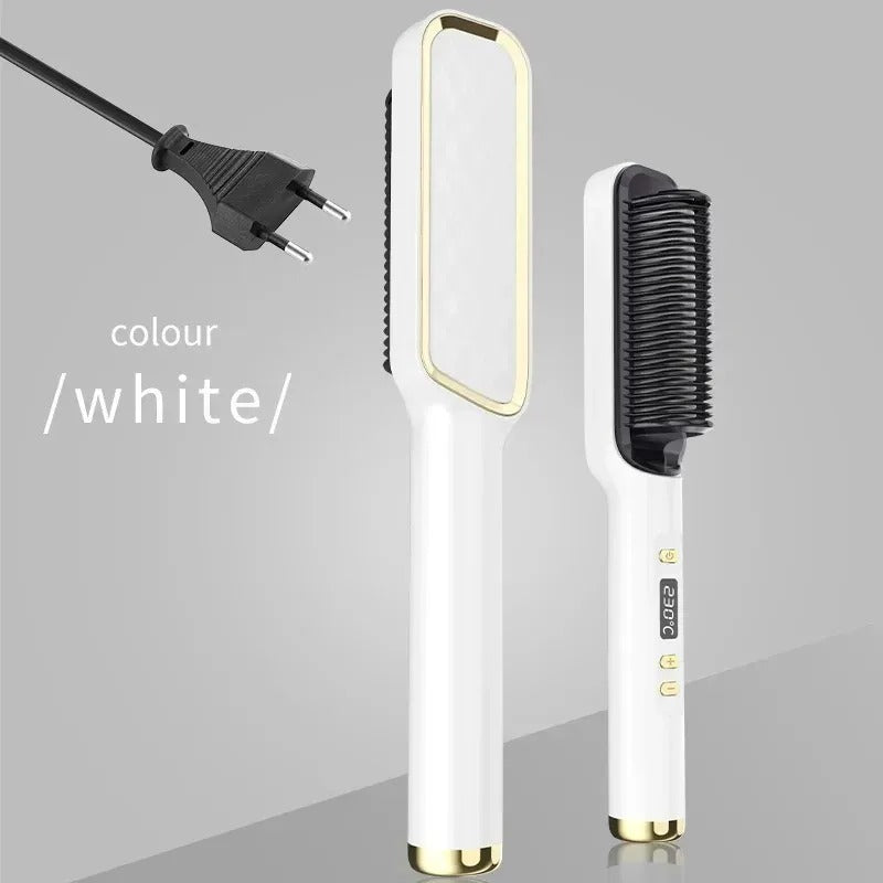 2-in-1 Heated Hair Straightener Brush – Instantly Smooth, Straighten & Curl with One Tool