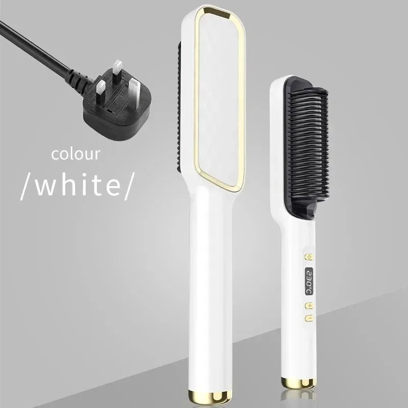 2-in-1 Heated Hair Straightener Brush – Instantly Smooth, Straighten & Curl with One Tool