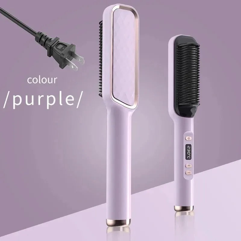 2-in-1 Heated Hair Straightener Brush – Instantly Smooth, Straighten & Curl with One Tool