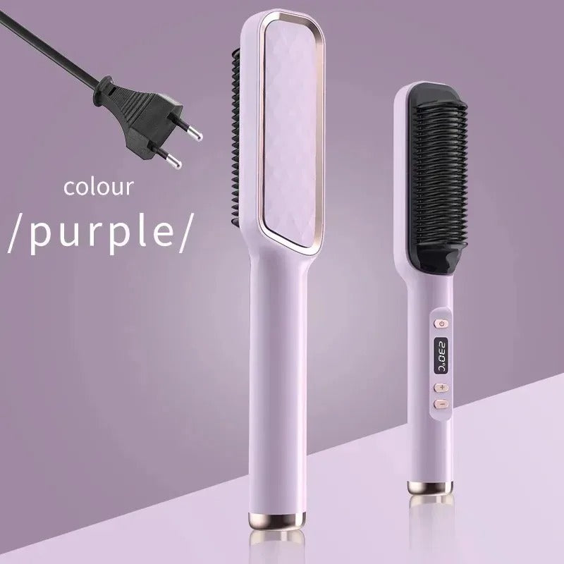 2-in-1 Heated Hair Straightener Brush – Instantly Smooth, Straighten & Curl with One Tool