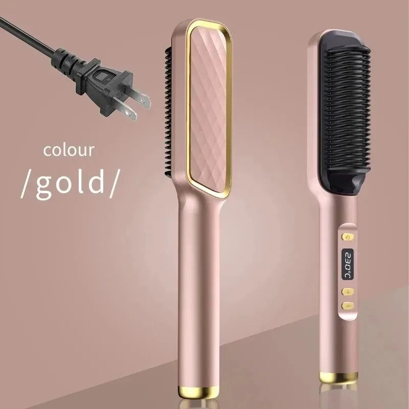 2-in-1 Heated Hair Straightener Brush – Instantly Smooth, Straighten & Curl with One Tool