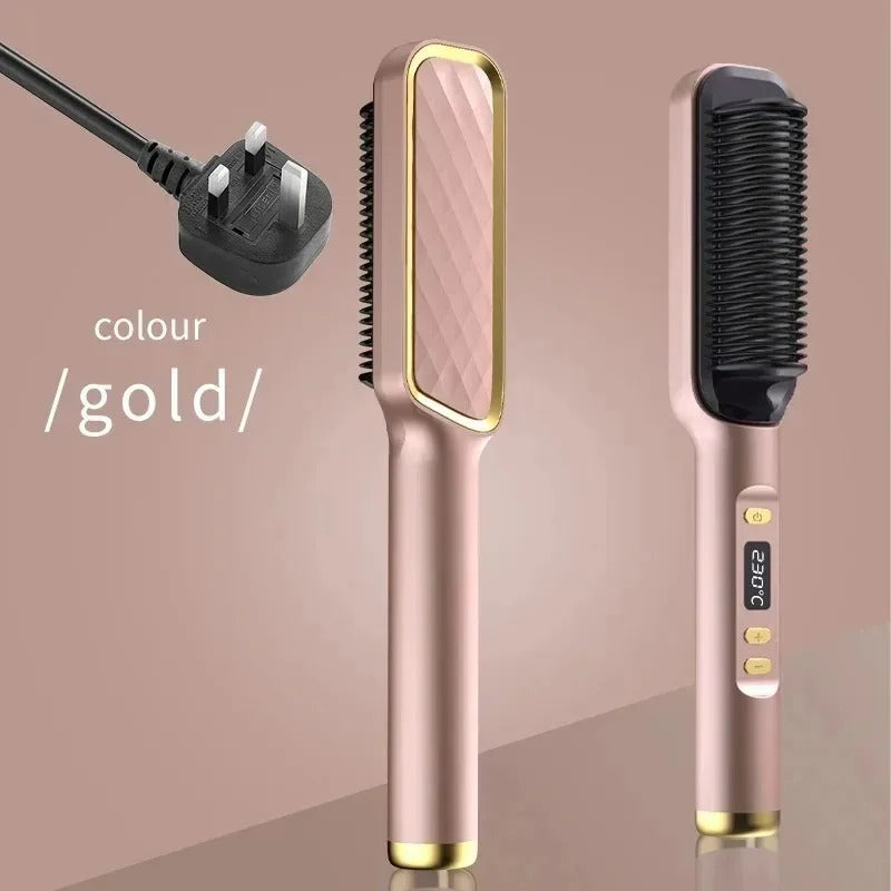 2-in-1 Heated Hair Straightener Brush – Instantly Smooth, Straighten & Curl with One Tool