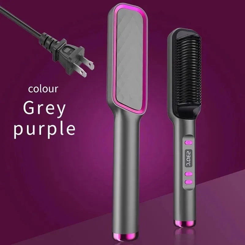 2-in-1 Heated Hair Straightener Brush – Instantly Smooth, Straighten & Curl with One Tool