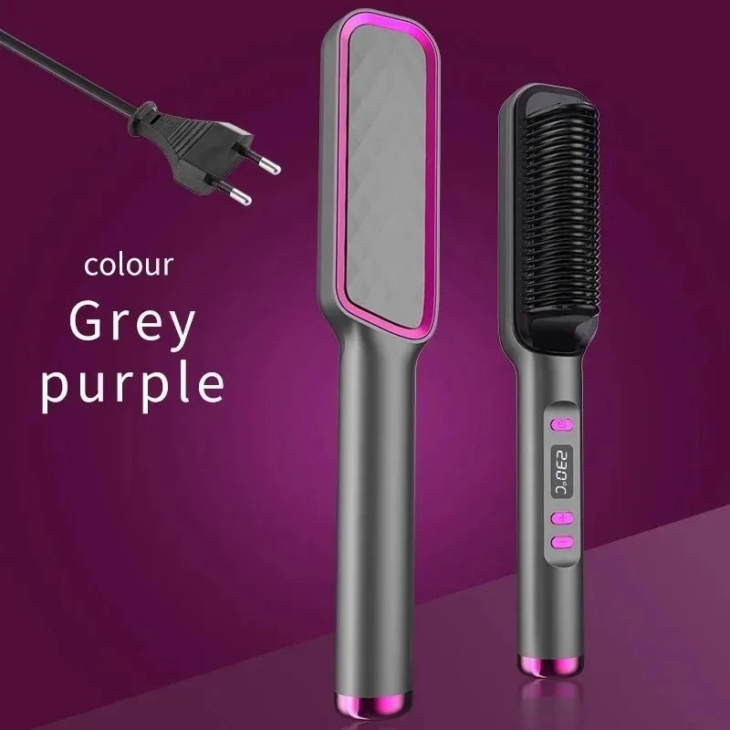 2-in-1 Heated Hair Straightener Brush – Instantly Smooth, Straighten & Curl with One Tool