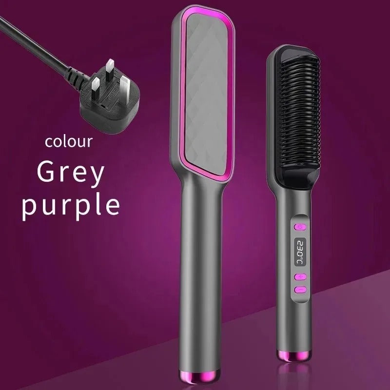 2-in-1 Heated Hair Straightener Brush – Instantly Smooth, Straighten & Curl with One Tool