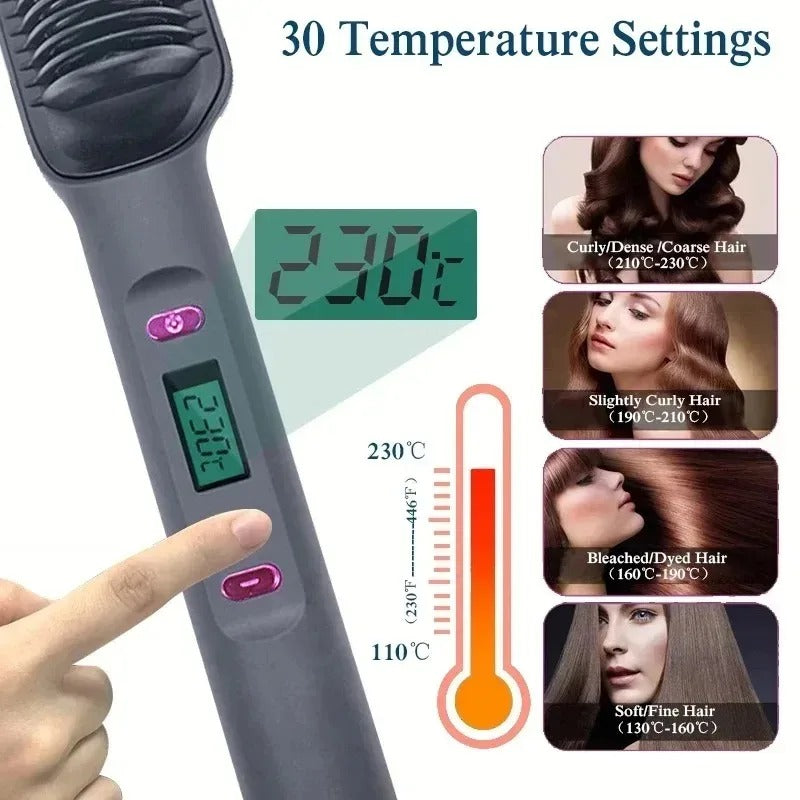 2-in-1 Heated Hair Straightener Brush – Instantly Smooth, Straighten & Curl with One Tool