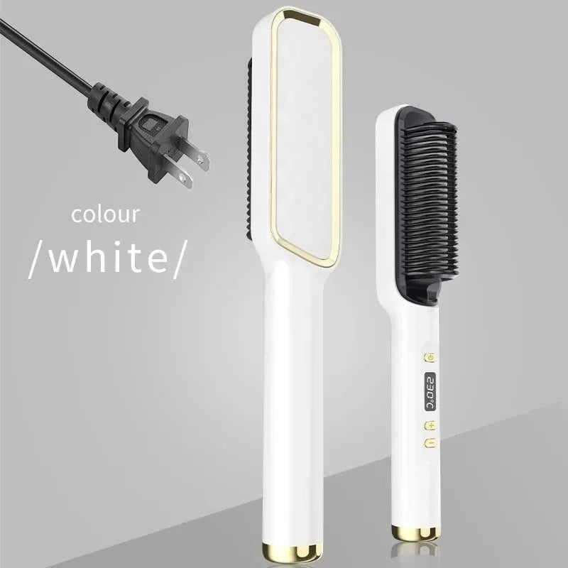 2-in-1 Heated Hair Straightener Brush – Instantly Smooth, Straighten & Curl with One Tool